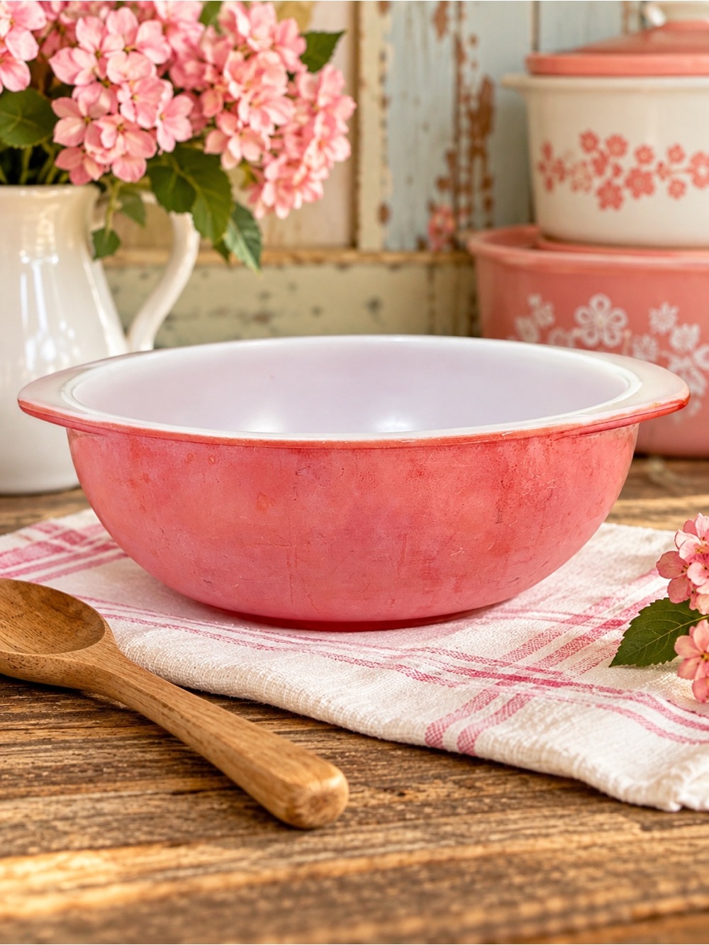 VTG PYREX 2 Qt Flamingo Pink Mixing Bowl 024 USA Mid Century Retro Kitchenware